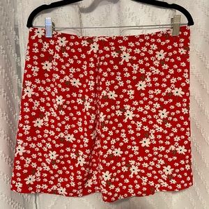 FashionNova Red Floral Midi Skirt